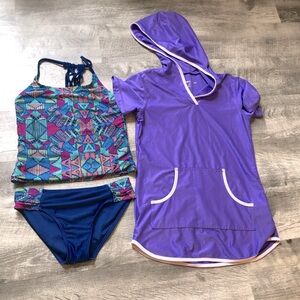 Art Class & Free Country Purple and Blue Kids Swim Set Tankini and Cover Up